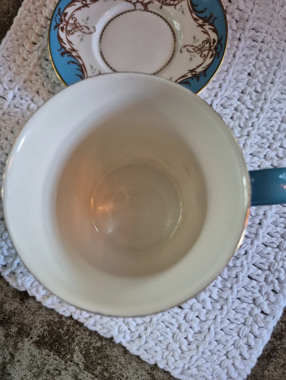 Vtg Gracie China Coastline Imports Teacup & Saucer Gold Scroll Blue Bird Pattern